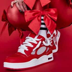 AZALEA WANG Red Vegan Leather Fashion Sneakers